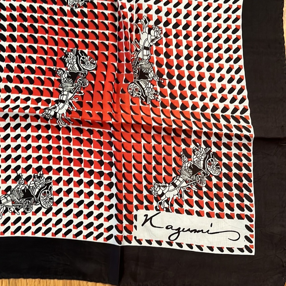 Vintage KAGUMI Silk Scarf~Horse & Carriage~Brown~Orange~Cream
